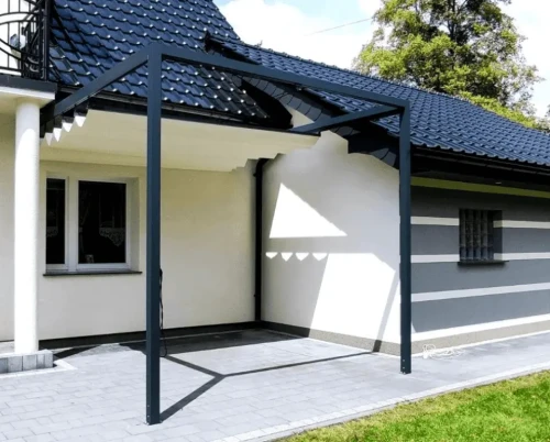 Pergola Palermo 3×3 z tkaninowym zadaszeniem i aluminiową konstrukcją przyścienną – nowoczesna przestrzeń tarasowa