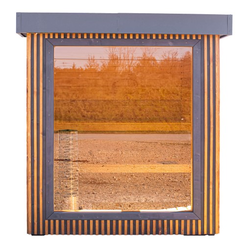 Sauna ogrodowa „Cisza Północy” 210x210 cm z dużą panoramiczną szybą