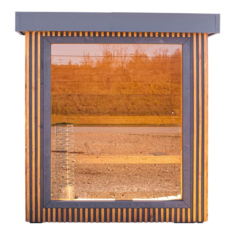 Sauna ogrodowa „Cisza Północy” 210x210 cm z dużą panoramiczną szybą